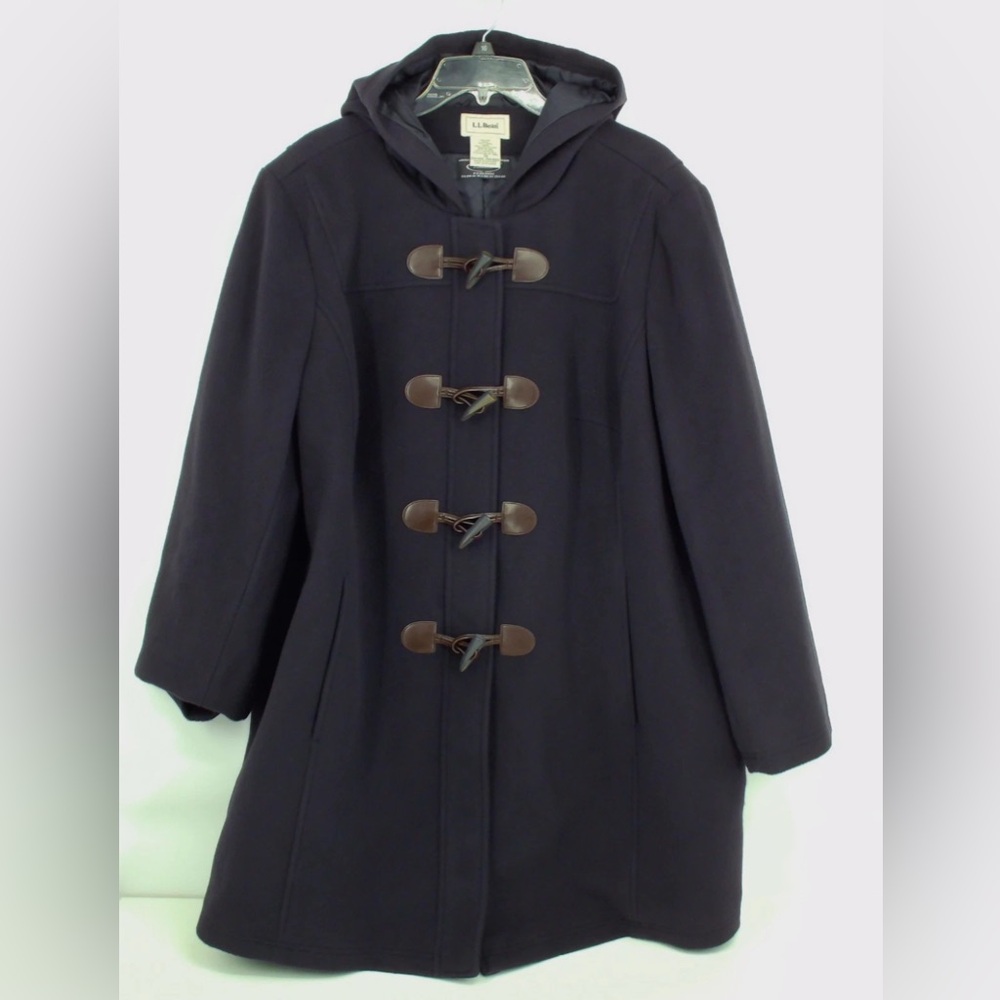 MINT LL Bean Wool Duffel Coat 3X Hooded Toggle Italian Bellandi Blue 284400
